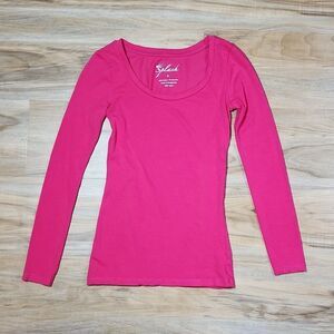 🔹️Splash Hot Pink Stretchy Scoop Neck Long Sleeve Top Small